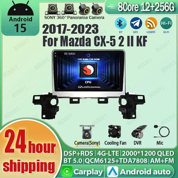 Android 15 Carplay Auto Qualcomm 2K QLED Schermo Lettore di autoradio per Mazda CX-5 2 II KF 2017-2023 GPS Multimediale Wifi 4G BT DSP