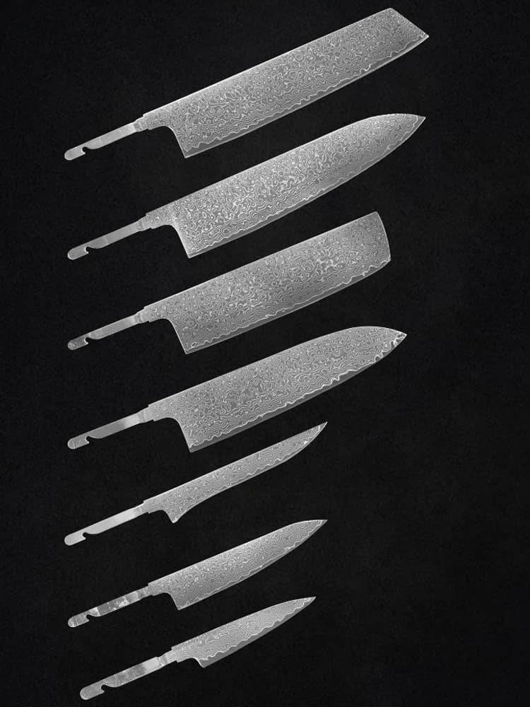 Damascus Steel Crude Knife Vacuum Kitchen Knife Set of Chef Knives Blades Handmade Knife DIY-Empty Kit for creating custom knives without handle