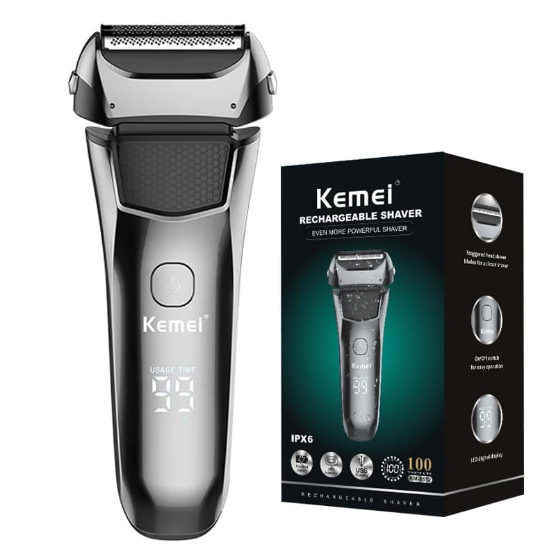 Originale Kemei Bagnato Asciutto Display LCD Impermeabile Rasoio Elettrico Barba Rasoio Elettrico Per Gli Uomini Macchina Da Barba Del Viso Ricaricabile