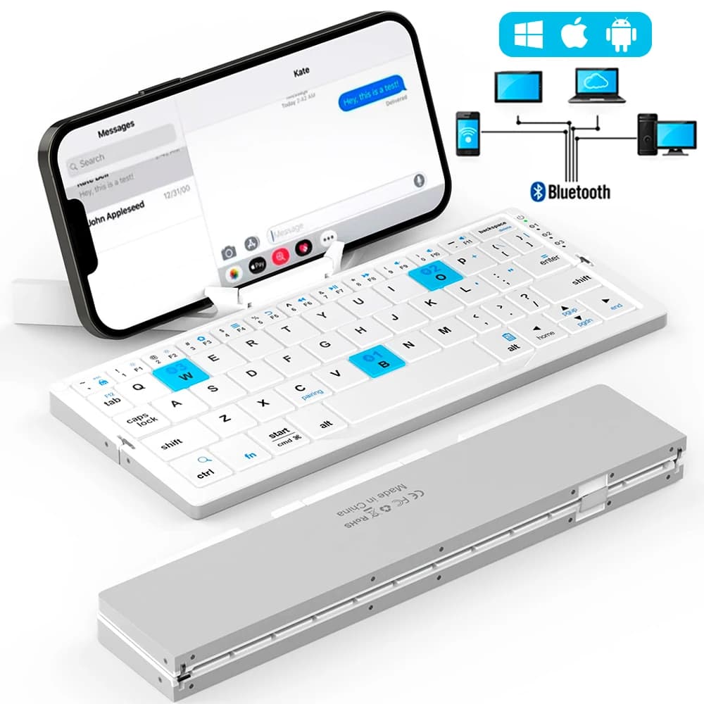 Il mini tastiera pieghevole wireless supporta 3 dispositivi con supporto di ricarica Tastiera wireless Bluetooth Tastiera Ipad multilingue