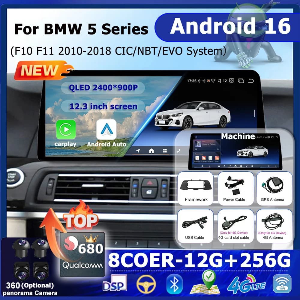 Wireless Carplay For BMW Series 5 F10 F11 2011 - 2018 Android 16 CIC NBT EVO Autoradio System Multimedia GPS Readers Navi 4G WiFi
