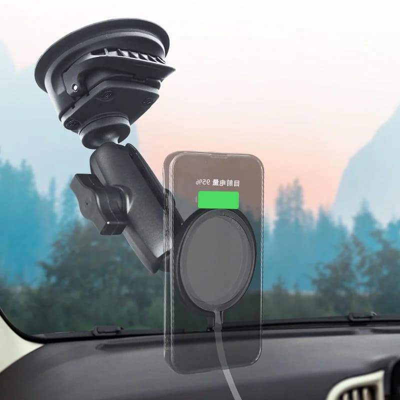 Suction Cup Phone Mount With 1" Ball Head Mount Base, for Magnetic Charging Stand Adapter Apple 15W MagSafe RAM