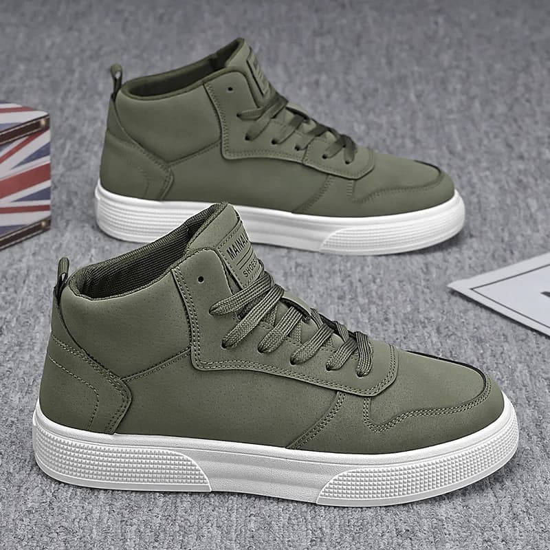 Scarpe casual medio-alte da uomo con lacci Design minimalista Suola bianca a contrasto Calzature comode e traspiranti per streetwear all'aperto