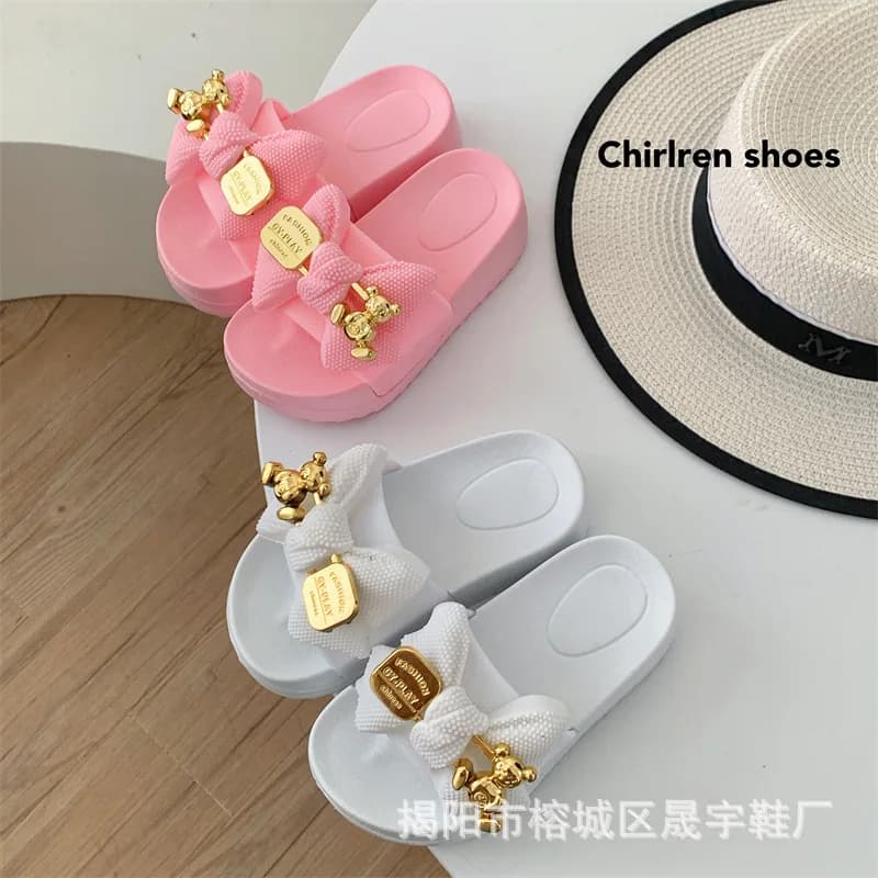 New Summer Girls EVA Bow Beach Casual Shoes Children Thick-soled Soft Non-slip Water Sandals Kids Slip-on Flip-flops Casual Shoe