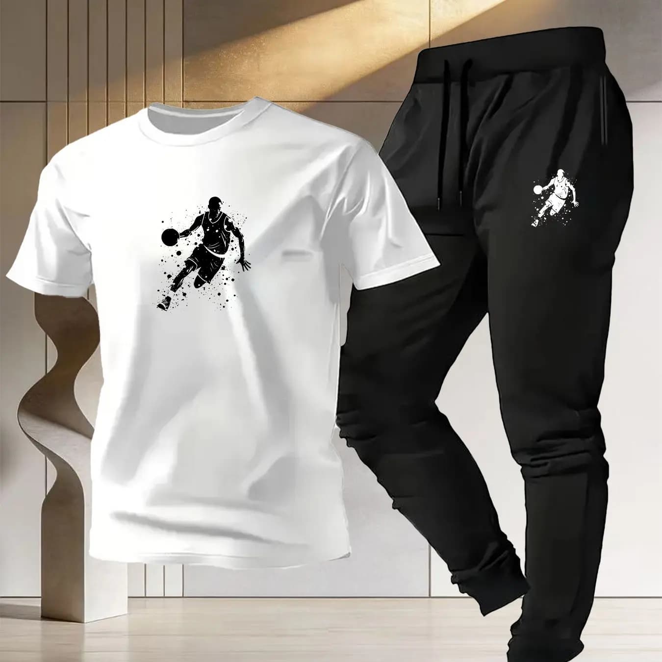 Men's sportswear, Short Sleeved Summer T-shirt in pure cotton, light sports pants, new style 2026, wide fit