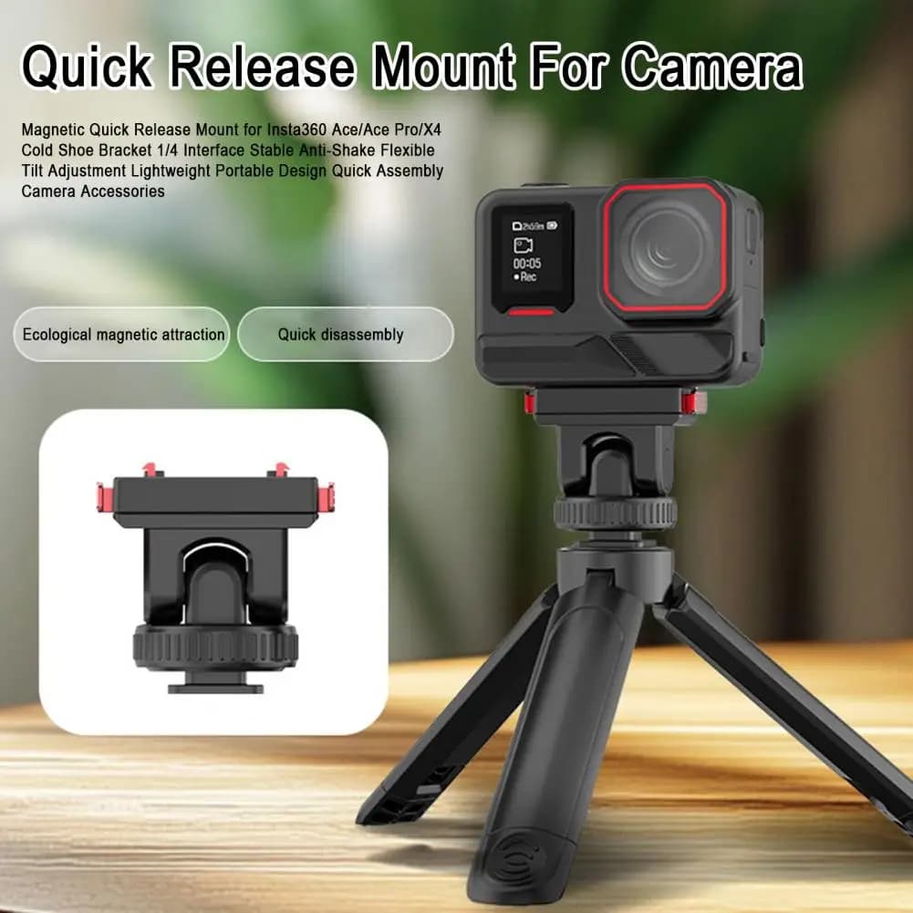 Quick release magnetic support for Insta360 Ace/Ace Pro/Ace Pro 2 1/4" Tripod Adapter with quick release base for action camera