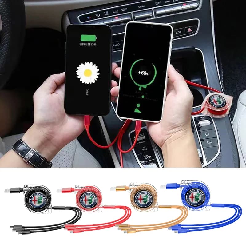 Cavo dati di ricarica portatile 3 in 1 Cavo di ricarica telescopico per Alfa Romeo Giulia Stelvio Giulietta 156 159 147 Mito Tonale GT