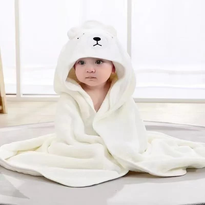 A towel for newborns in thickened coral fleece, baby hooded robe, hooded dressing for the house, wrapping blanket for newborns
