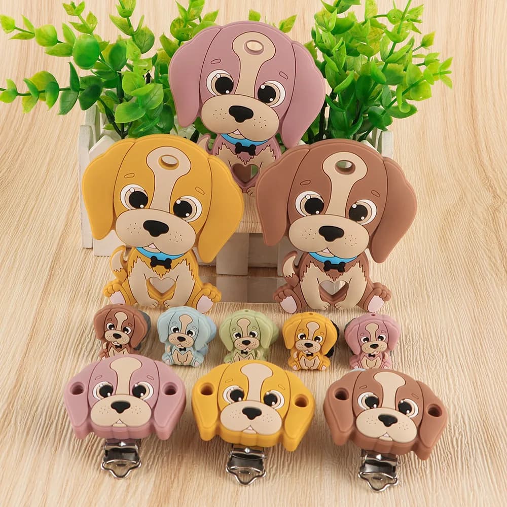 1--5Pcs Cute Dog Silicone Beads Silicone Pendants Clip For Jewelry Making Handmade Chain Accessories