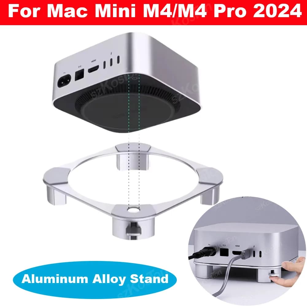 Per Mac Mini M4 Supporto da tavolo in lega di alluminio Staffa di dissipazione del calore con pulsante di accensione per supporto di raffreddamento M4 Pro 2024