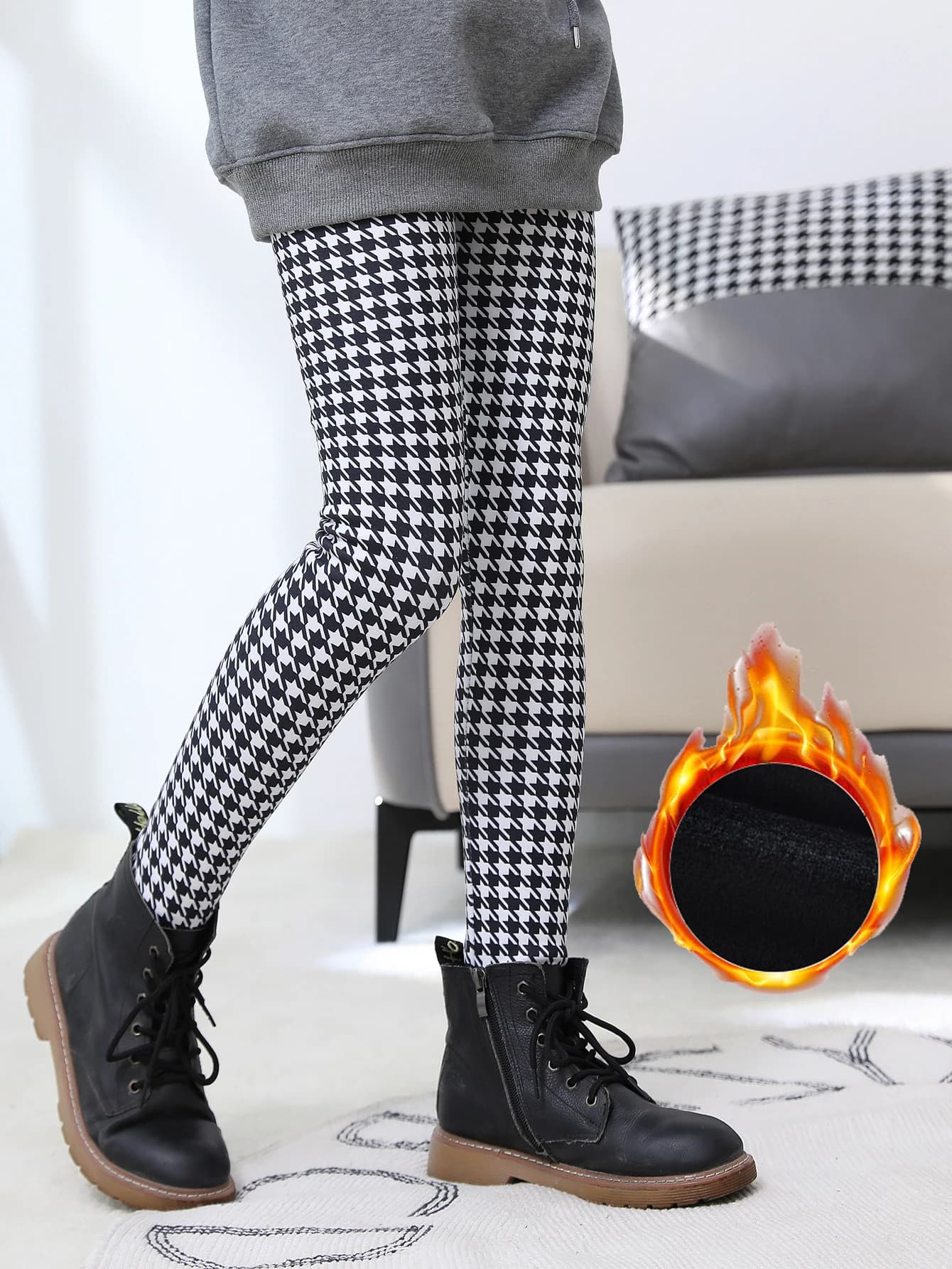 Children Winter Pants For Girls Leggings Thick Houndstooth High Waist Warm Skinny Pencil Pants Kids Clothes Trousers 2 To 14Y