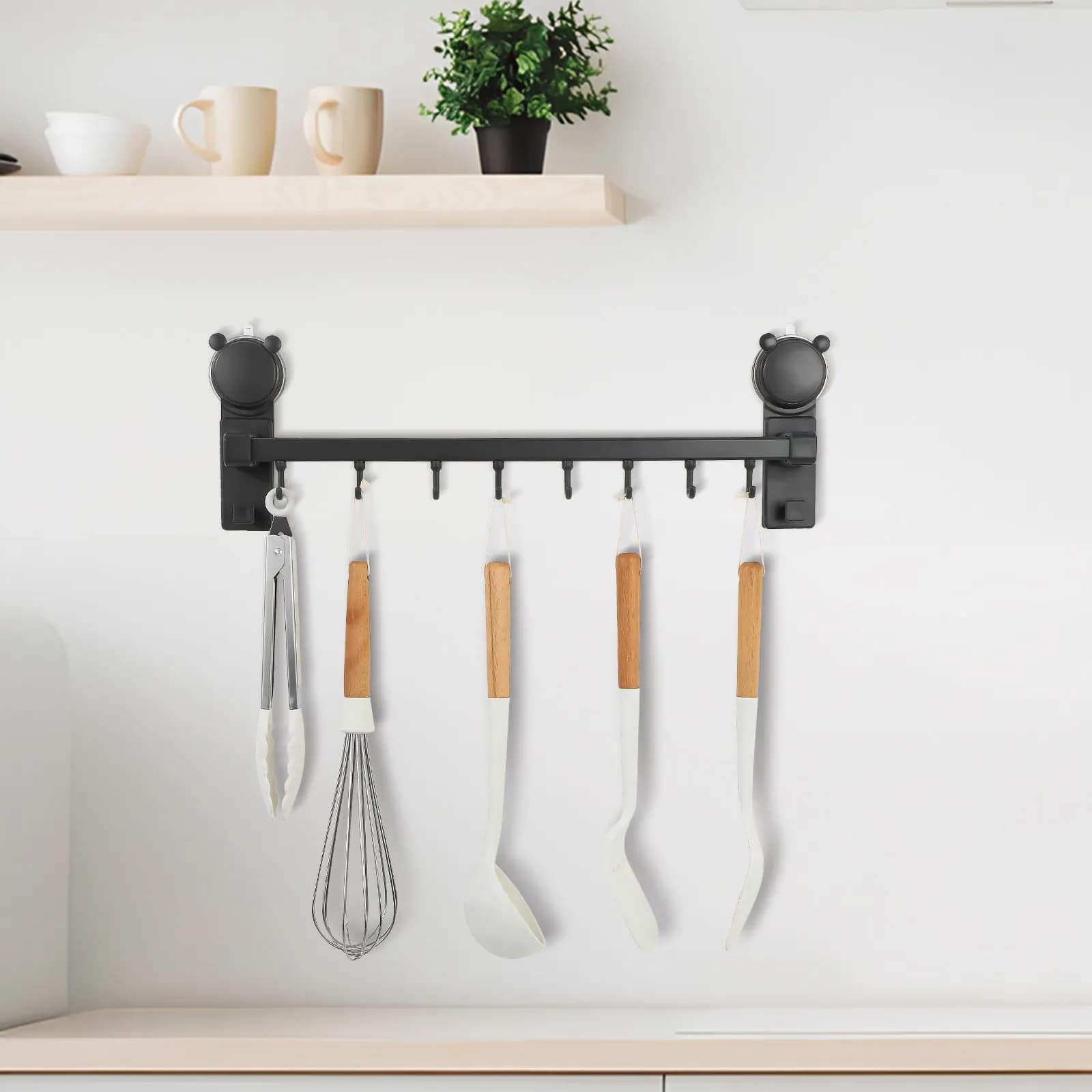 Supporto a ventosa resistente senza foratura per cucina, bagno, doccia, organizer con ganci, barra porta attrezzi, gancio per vetro a ventosa, riutilizzabile