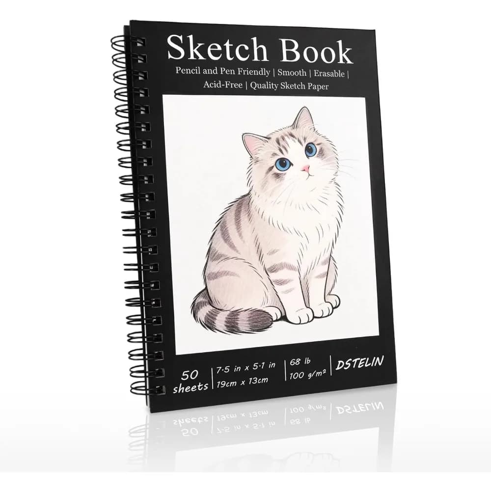 1 Pack Spiral Sketchbook with 100 GSM Paper, 50 Sheets, 7.5" x 5.1" Size for Artwork