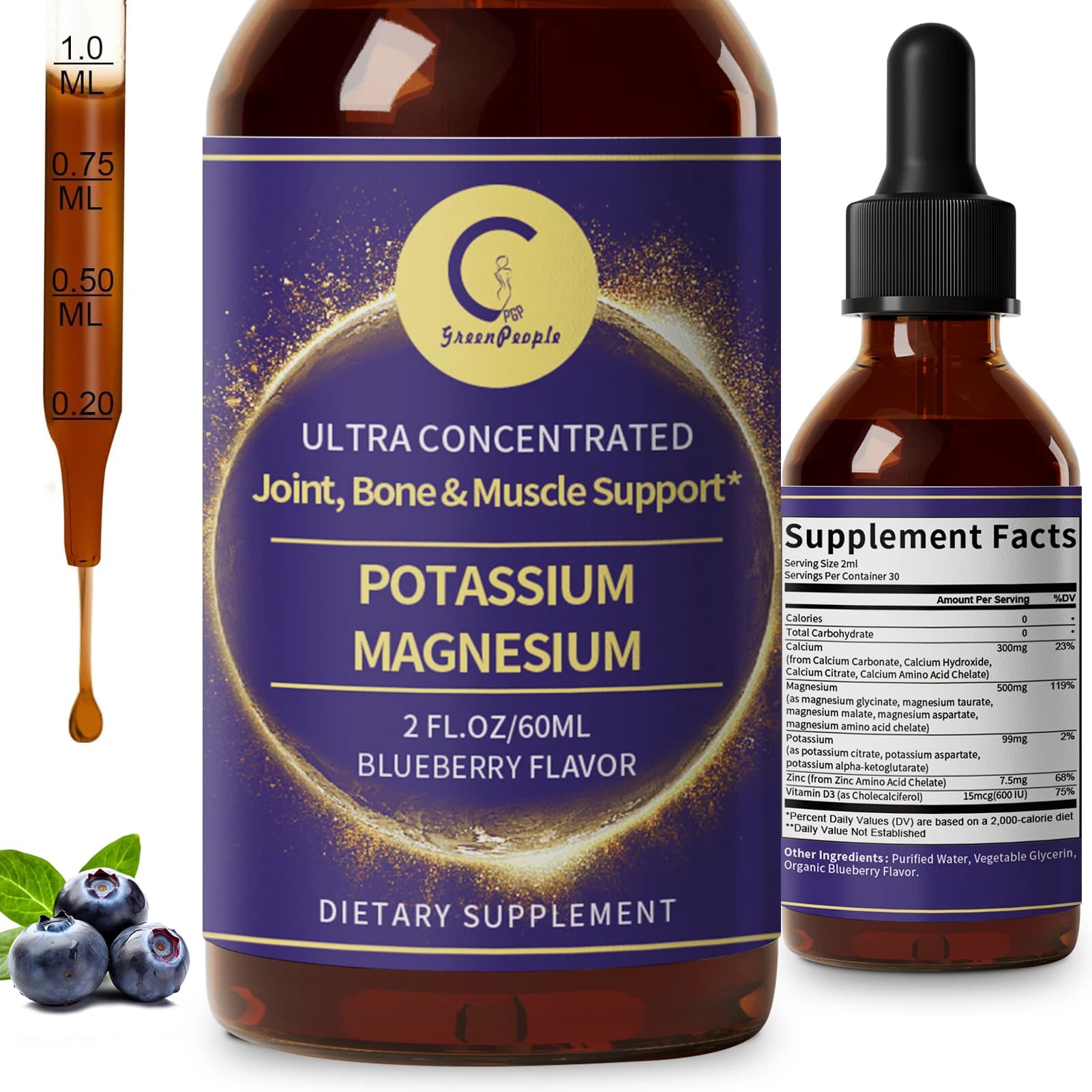 60 ml potassium and potassium supplement liquid - High absorption and potassium complex 99 mg, calcium, vitamin D3, zinc
