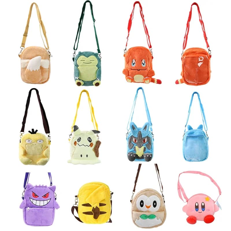 Gengar Mimikyu Snorlax Rowlet Lucario Charmander Zaino in peluche Pokemon Anime Borsa a tracolla Giocattoli per bambole