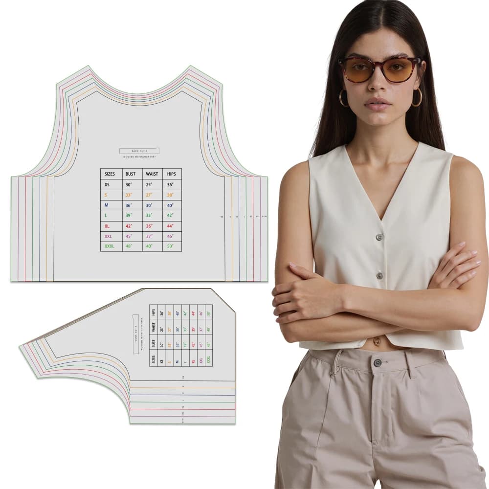 Modelli di cucito per gilet da donna in 7 taglie (XS-XXXL), kit da cucito per principianti per abbigliamento da donna