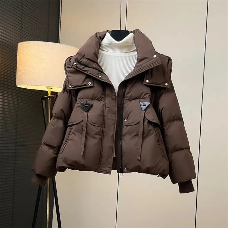 Hooded Short Solid Color Down Cotton-Padded Jacket Coat Ladies 2024 Winter New Warm Ladies Coat Loose Bread Clothing Tide