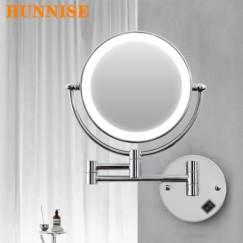 Specchio cosmetico per trucco con illuminazione a LED per montaggio a parete Specchio da bagno con ingrandimento 1X/10X da 8 pollici Specchi da bagno a LED pieghevoli di qualità