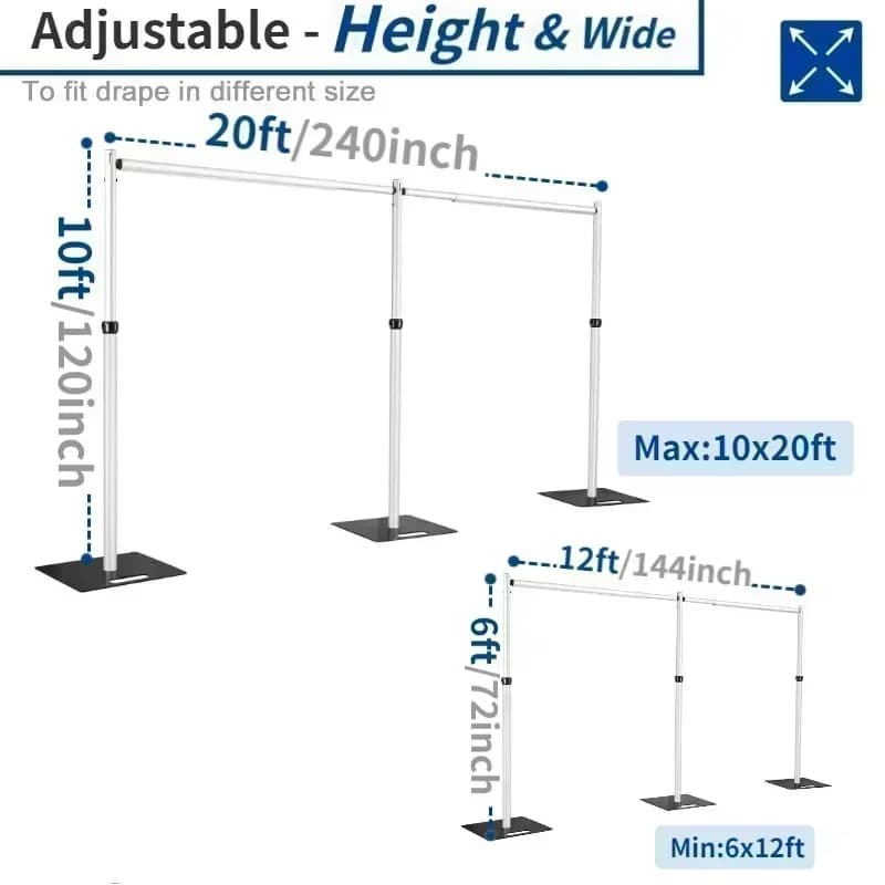 10x20FT Matrimonio Barra trasversale regolabile Tubo e drappo Supporto per fondale Supporto in alluminio portatile per la decorazione di palloncini Mariage Decorazioni per feste