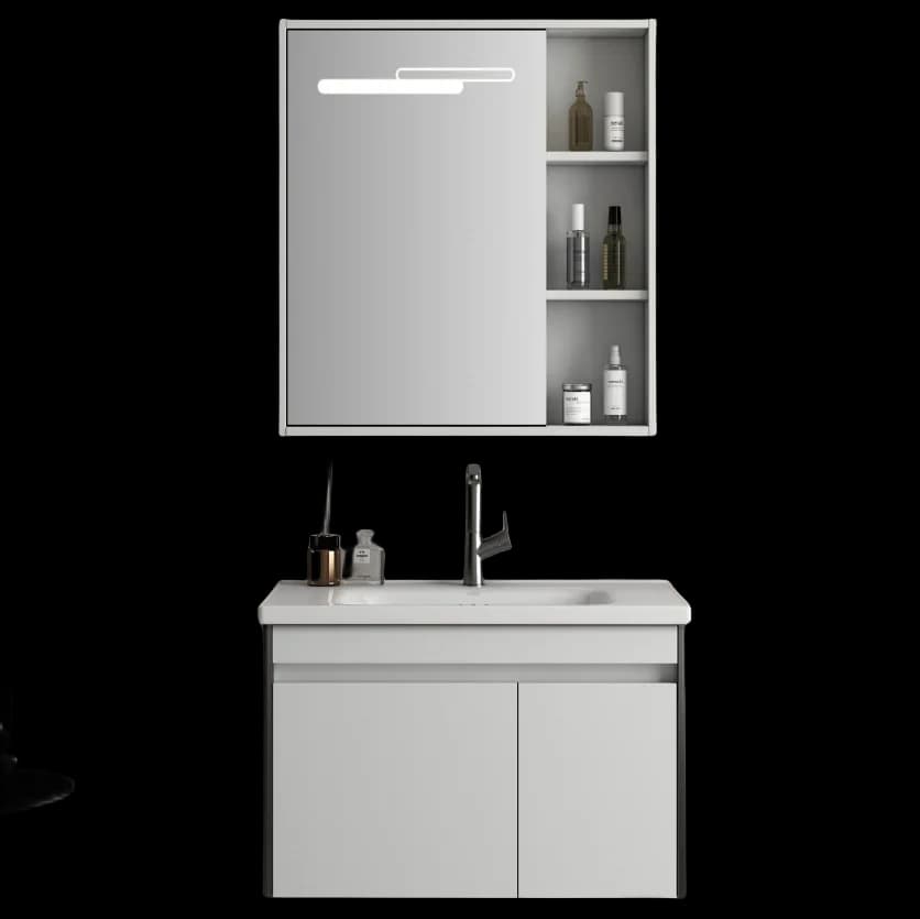 z Lavandino singolo in compensato Armadietti da bagno con montaggio a parete dal design semplice e moderno con lavabo a specchio