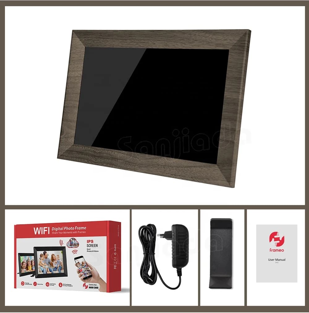 Frameo 10.1" Digital Picture Frame with Wood Grain Patterns 16GB WiFi Digital Photo Frame IPS Touch Screen Auto-Rotate Slideshow