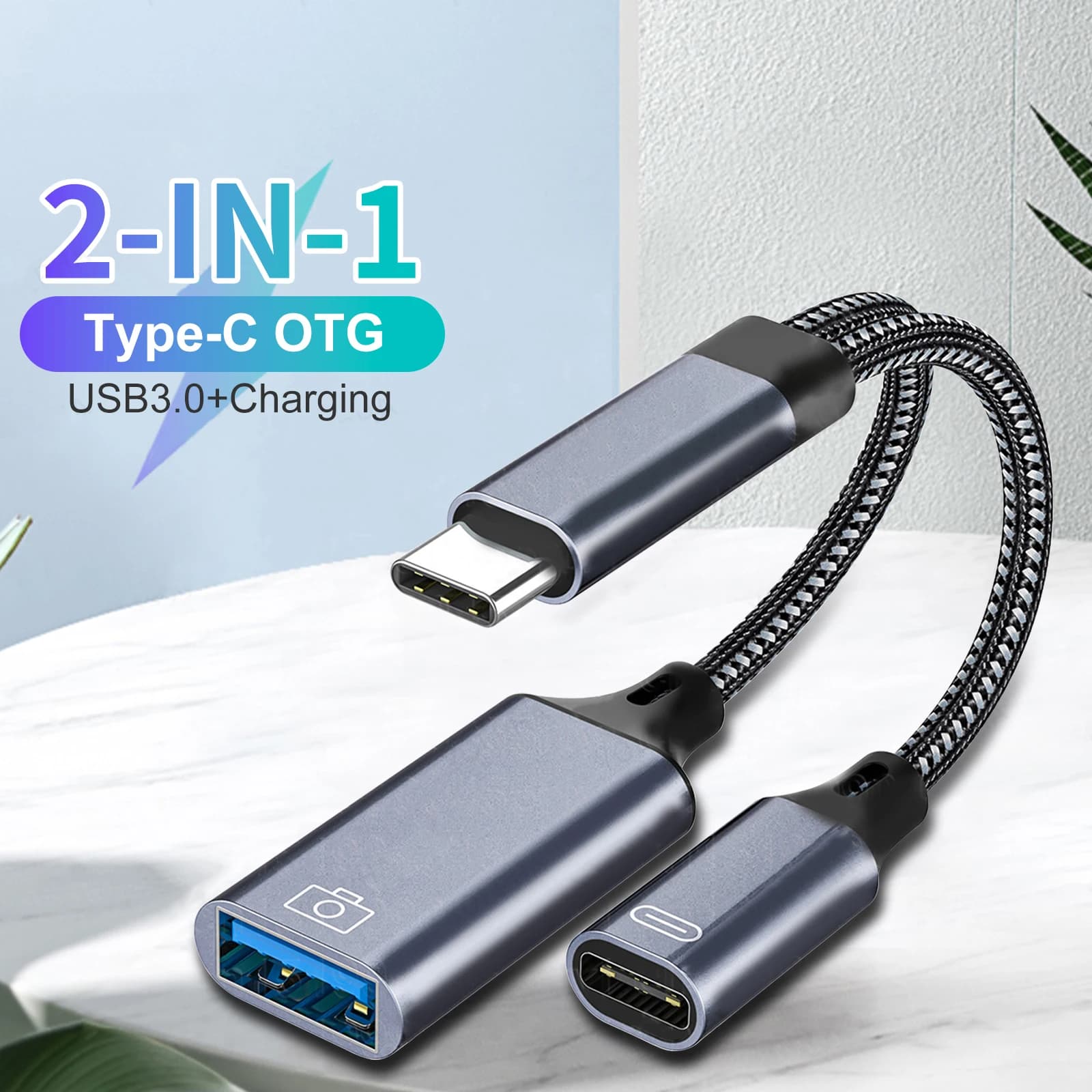 Adattatore OTG 2 in 1 tipo USB C a USB A convertitore di trasferimento dati con porta di ricarica PD per iPhone 15 MacBook Samsung Xiaomi Huawei