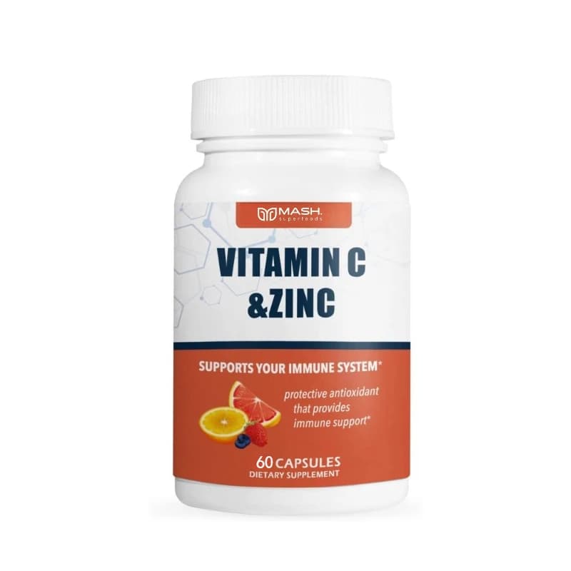 Biological capsules of vitamin C 1000 mg and zinc 20 mg support skin, immune health, antioxidant supplement - 60 vegetable capsules