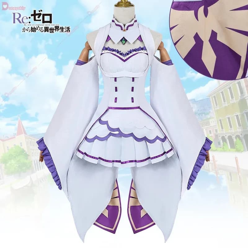 Costume cosplay per anime "La vita in un altro mondo da Zero" - Abito di Emilyia, adatto per feste di Halloween e Natale