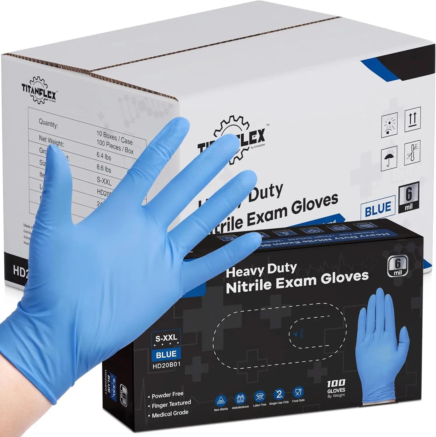 Guanti in Nitrile per Esami, Blu, 6 mil, Guanti in Nitrile Resistenti, Guanti Monouso per Meccanici, Senza Lattice, Senza Polvere