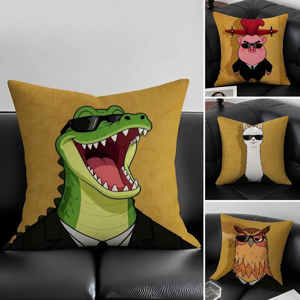 Set di Federe per Cuscini con Stampa Fantasia Animale, in Lino Naturale, Decorazione Completa per Divano, Camera da Letto e Sedia