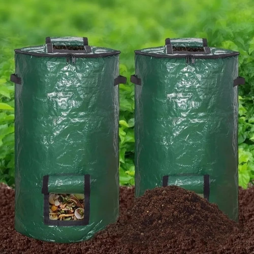 Sacchi per Compostaggio Resistenti all'Usura con Coperchio a Cerniera e Manici, Sacchi Riutilizzabili e Pieghevoli per Foglie e Rifiuti da Giardino