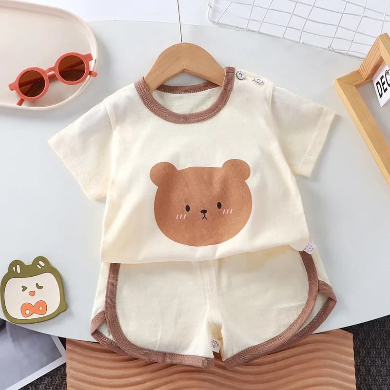 Nuovi vestiti estivi per bambini 0-4 anni ragazzo cartone animato orso T-shirt pantaloncini rosa carino cotone ragazza top a maniche corte
