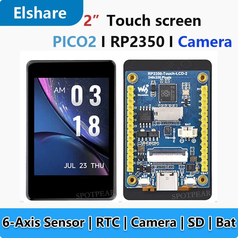 2 inch Raspberry Pi Pico 2 RP2350 240x320 LCD TouchScreen capacitive development card Display QMI8658 6 axes /OV5640 Camera /SD