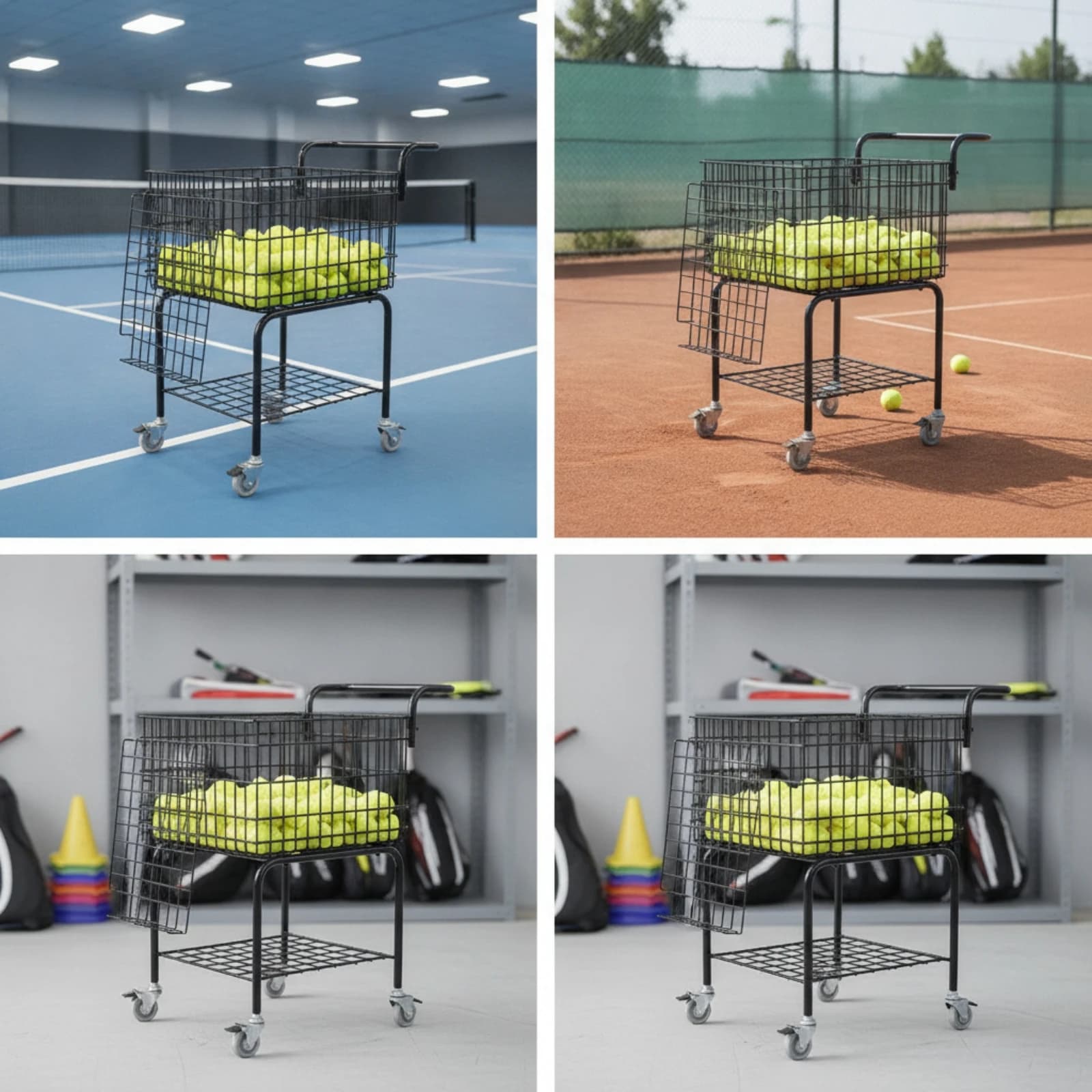 Tennis Ball Cart Large Capacity Tennis Cart with Wheels Ball Basket with Stand Stainless Steel Equipment Long-Lasting