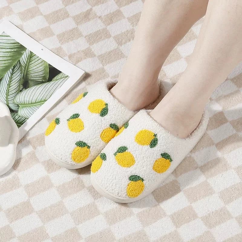 Pantofole in cotone da donna con motivo frutta limone Pantofole morbide e comode per la casa per interni Pantofole invernali ispessite imbottite antiscivolo