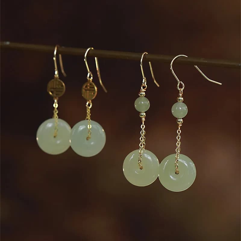 Nuovi orecchini pendenti in giada Hetian rotonda in argento sterling stile cinese per donna, regalo di accessori per gioielli con temperamento in stile antico
