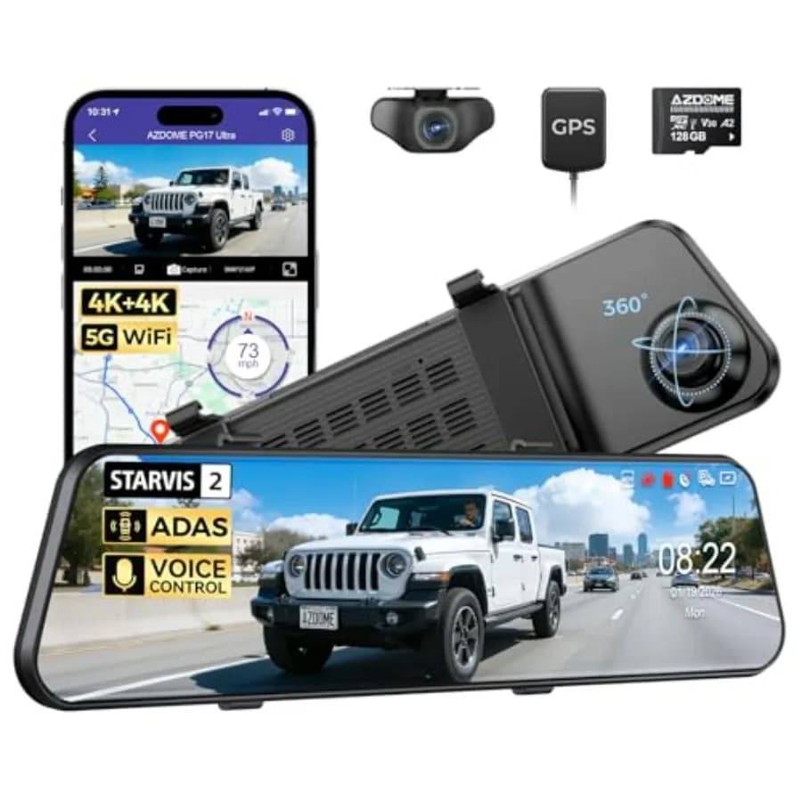 Dash Cam Specchietto Retrovisore 4K+4K Anteriore e Posteriore con Effetti AR, Telecamera ADAS STARVIS 2 12, Dashcam Dual HDR