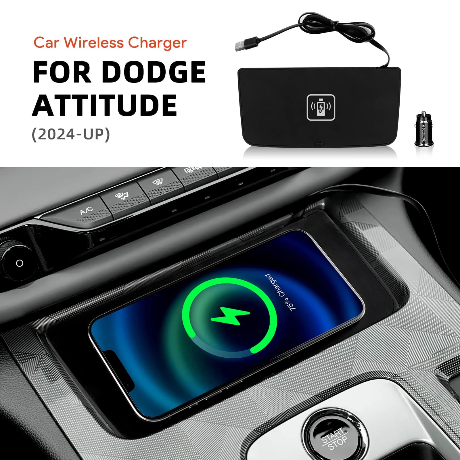 Caricatore Wireless per Auto Dodge Attitude 2024-2026, Pad di Ricarica Rapida, Organizzatore per Console Centrale, Accessori per Modifiche Interne