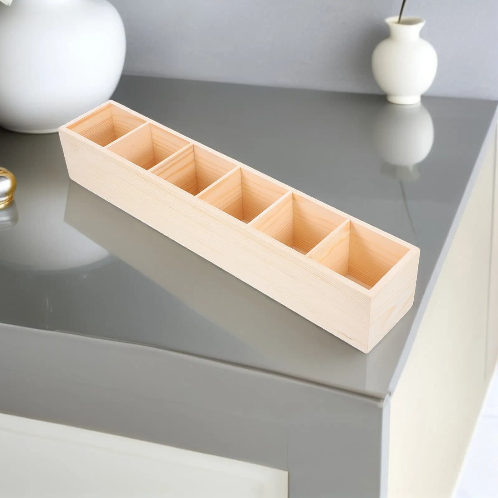 Scatola portaoggetti in legno multi-scomparto a 6 griglie per forniture fai-da-te, graffiti, artigianato, ufficio, casa, scrivania, organizer elegante in legno