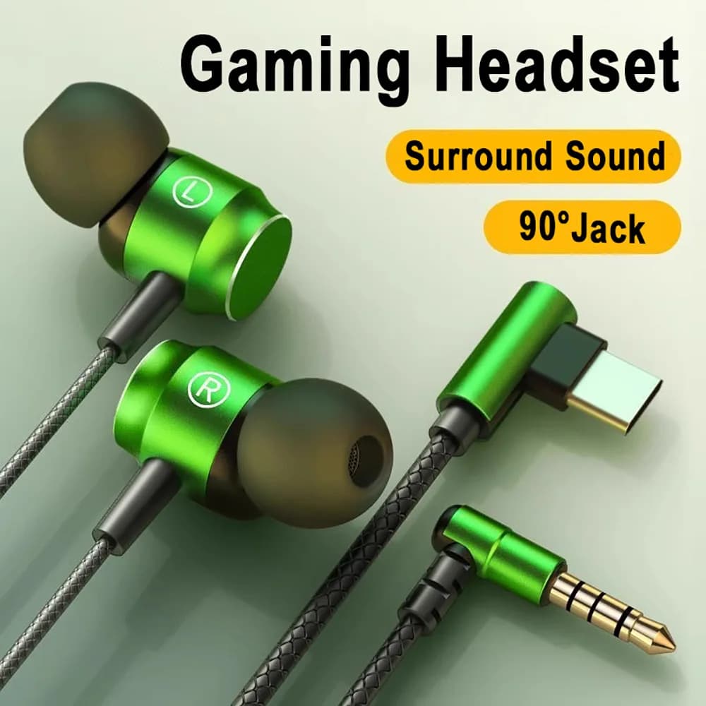 90 ° Wired gaming heads with jack HiFi surround sound with microphone Type C 3.5 mm musical headphones for iPhone Huawei Low headphones in-ear