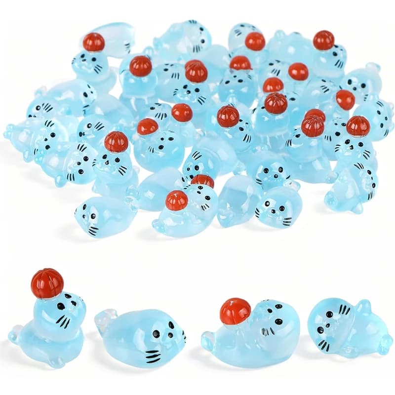 10 pezzi figurine di sigillo in resina che si illuminano al buio, mini miniature di animali in resina per la decorazione del paesaggio del giardino micro fatato