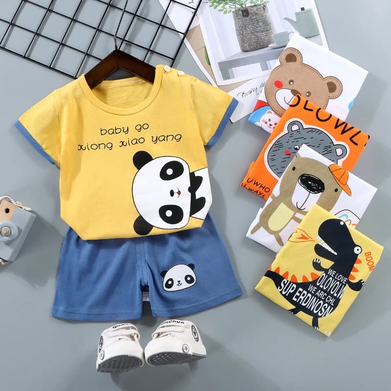 Set a maniche corte per bambini T-shirt da ragazzo in puro cotone Abbigliamento estivo per bambini Pantaloncini da ragazza Vestiti per bambini Abbigliamento estivo