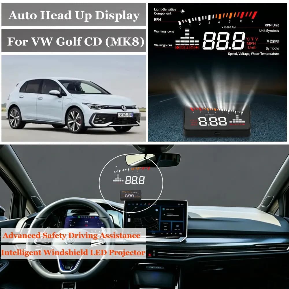 Car Head Up Display For Volkswagen VW Golf 5K 5G CD MK6/7/8 2008-2026 AUTO HUD Windshield Projector Speedometer Odometer RPM
