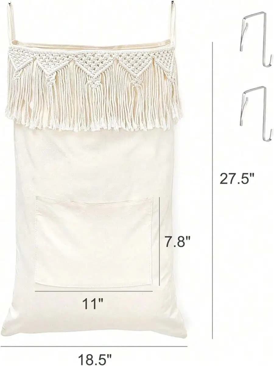 Macrame Hanging Laundry Hamper With Over Door Hooks Boho Decor Storage Bag For Bathroom Dorm Home