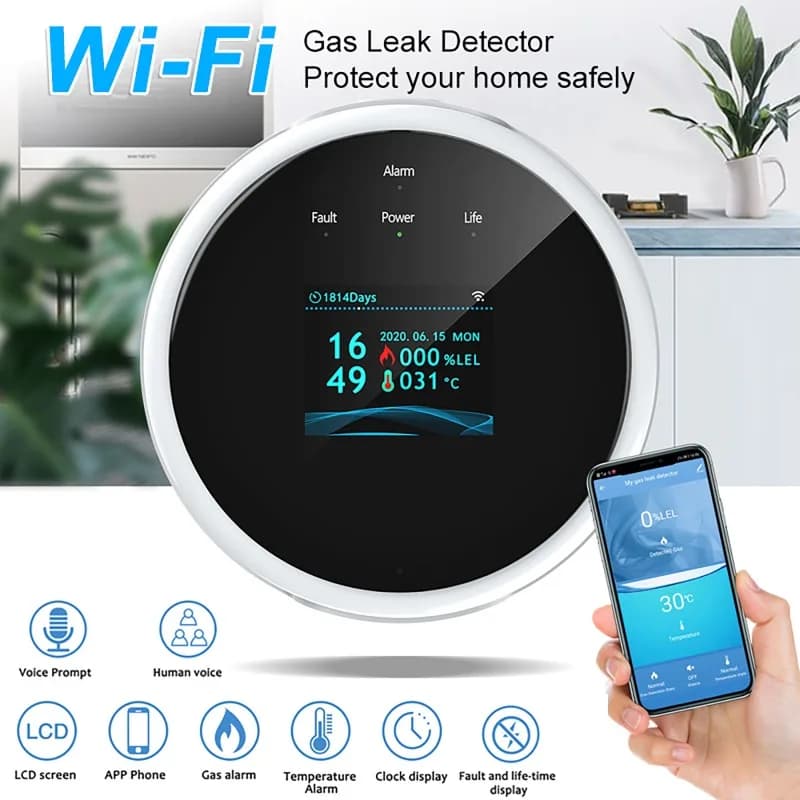 Tuya WiFi GAS GPL Sensore di perdite Allarme Rilevatore di sicurezza antincendio Controllo APP Sicurezza Sensore di perdite Smart Home Supporto App Smart Life