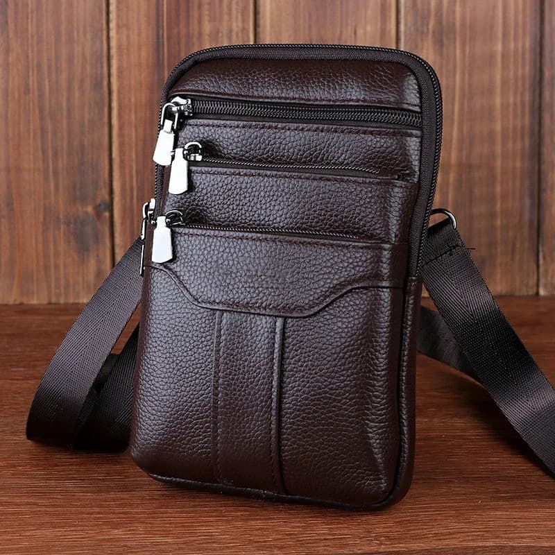 Borsa a tracolla da uomo Borsa a tracolla per cellulare Custodia per fondina per telefono Cintura in vera pelle Marsupi Custodia piccola borsa a tracolla sottile