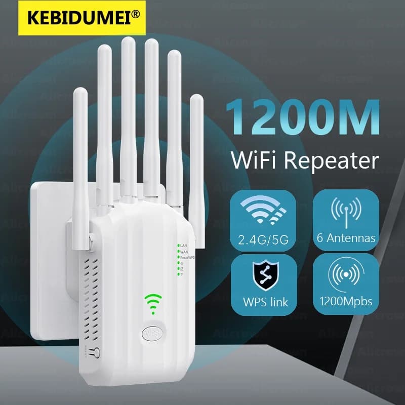 Router wireless AC1200 Ripetitore di portata Wifi Dual Band 2.4G/5GHz con 6 antenne ad alto guadagno Amplificatore di copertura più ampia Estensore Wi-Fi