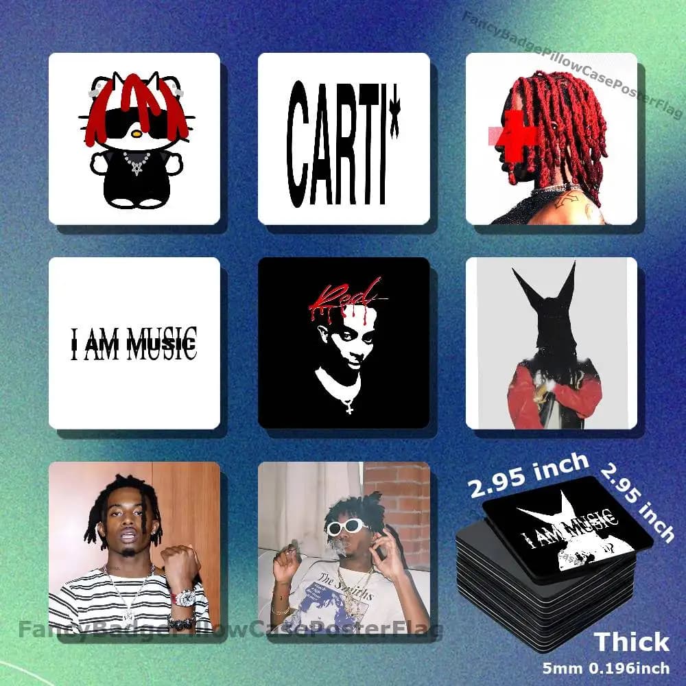 P-Playboi Carti MUSIC WLR Acrylic Refrigerator Magnets Square Tiles with Magnetic Sheets for Home Decoration