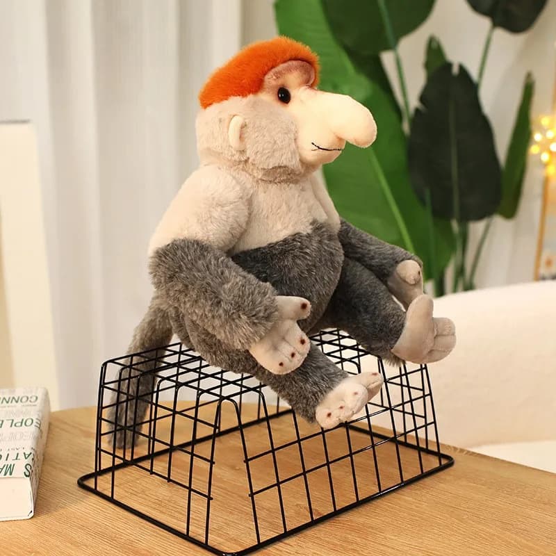 Peluche Scimmia Grigia con Naso Grande, Morbido Giocattolo Imbottito con Coda Lunga, Decorazione per la Casa, Regalo di Compleanno per Bambini