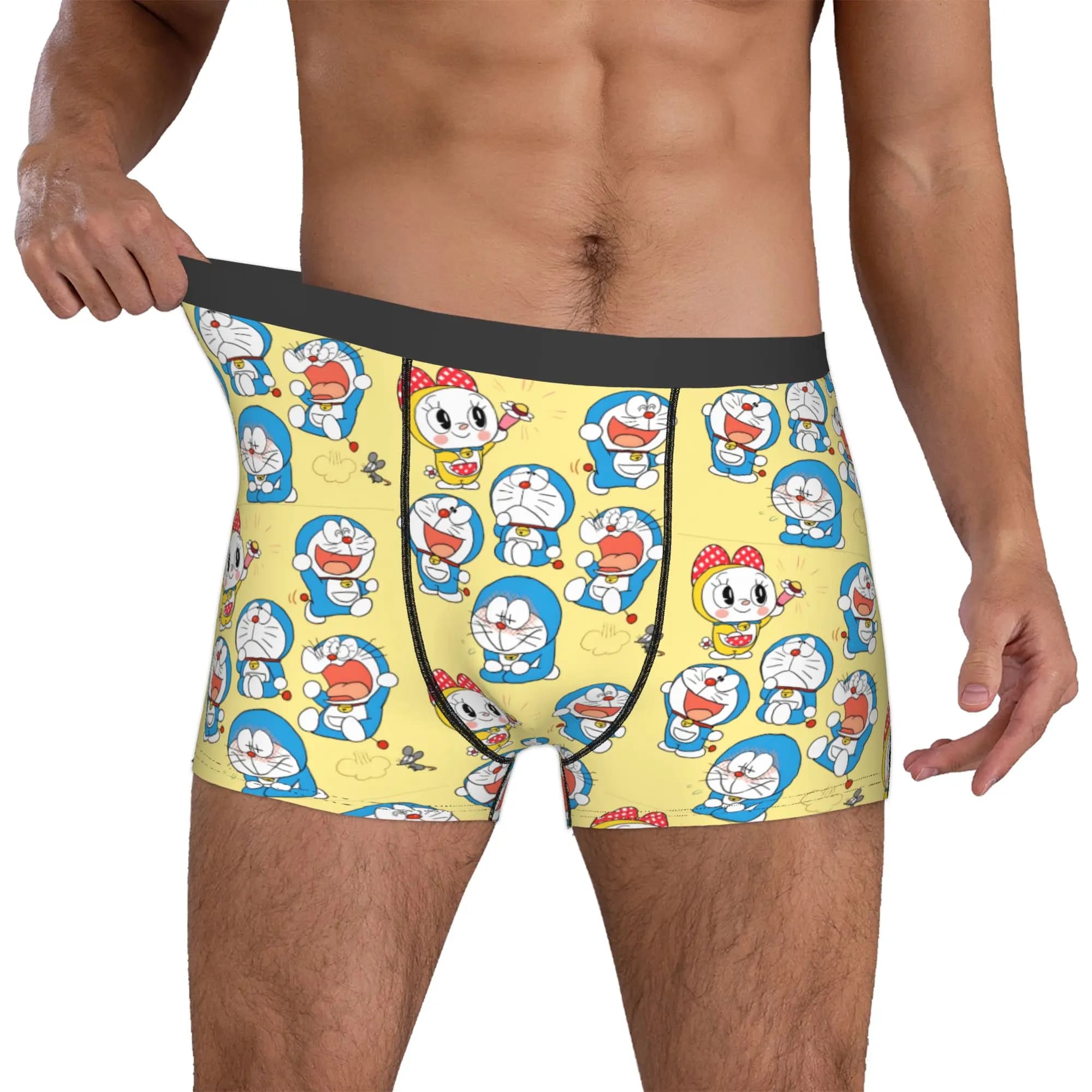 Boxer da Uomo Personalizzati con Stampa Doraemon, Mutande Morbide e Comode
